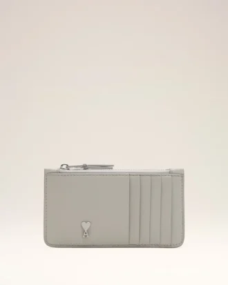 Porte-cartes zippé Ami de Coeur en cuir de vachette gris