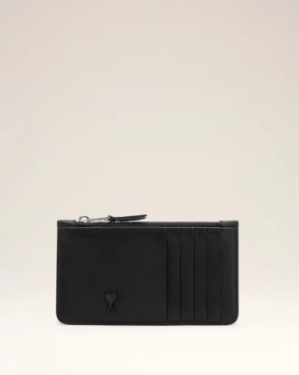 Porte-cartes zippé Ami de Coeur en cuir de vachette noir