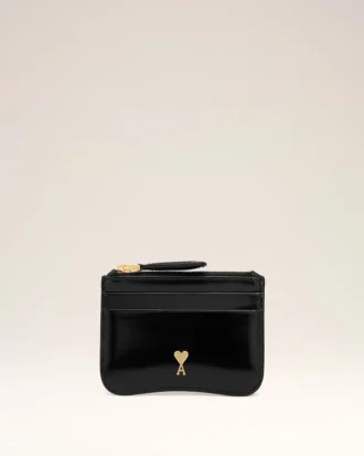 Porte-cartes zippé Paris Paris en cuir de vache noir