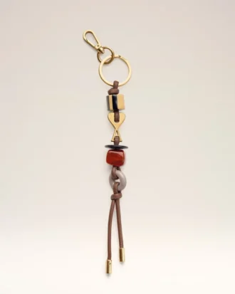 Porte-clés Ami de Coeur en cuir marron et métal avec perles