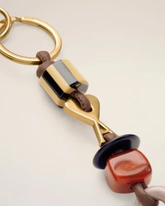 Porte-clés Ami de Coeur en cuir marron et métal avec perles