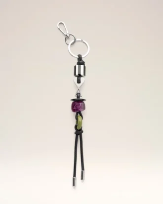 Porte-clés Ami de Coeur Perles en cuir noir et métal