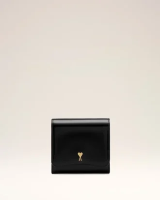 Portefeuille compact Paris Paris en cuir de vache noir