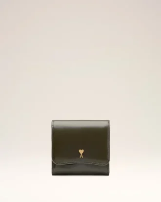 Portefeuille compact Paris Paris en cuir de vachette vert