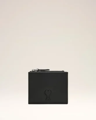 Portefeuille plié « Voulez-Vous » en cuir de vachette noir