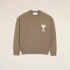 Pull Ami de Coeur à col rond en laine et coton beige