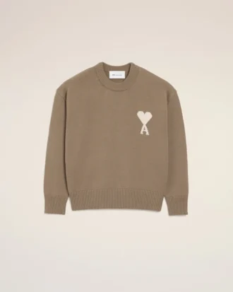 Pull Ami de Coeur à col rond en laine et coton beige
