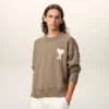 Pull Ami de Coeur à col rond en laine et coton beige
