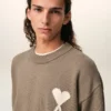 Pull Ami de Coeur à col rond en laine et coton beige