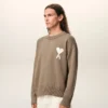 Pull Ami de Coeur à col rond en laine et coton beige