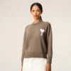 Pull Ami de Coeur à col rond en laine et coton beige