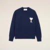 Pull Ami de Coeur à col rond en laine et coton bleu