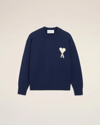 Pull Ami de Coeur à col rond en laine et coton bleu