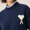 Pull Ami de Coeur à col rond en laine et coton bleu