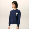 Pull Ami de Coeur à col rond en laine et coton bleu