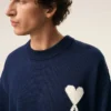 Pull Ami de Coeur à col rond en laine et coton bleu