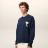 Pull Ami de Coeur à col rond en laine et coton bleu