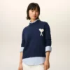 Pull Ami de Coeur à col rond en laine et coton bleu