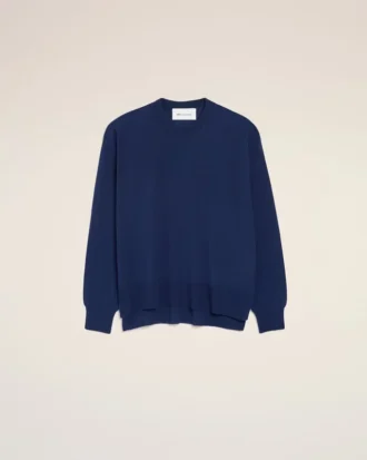 Pull Ami de Coeur à col rond en laine fine bleue