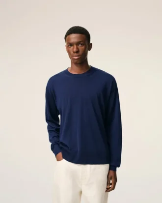 Pull Ami de Coeur à col rond en laine fine bleue