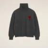 Pull à col cheminée en laine grise avec motif Ami de Coeur contrasté