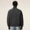 Pull à col cheminée en laine grise avec motif Ami de Coeur contrasté