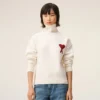 Pull à col cheminée en laine naturelle avec motif Ami de Coeur contrasté