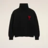 Pull à col cheminée en laine noire avec motif « Ami de Coeur » contrasté