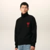 Pull à col cheminée en laine noire avec motif « Ami de Coeur » contrasté