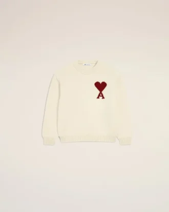 Pull à col rond Ami de Coeur en laine blanche