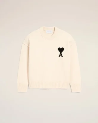 Pull à col rond Ami de Coeur en laine blanche