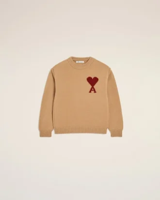 Pull à col rond Ami de Coeur en laine marron