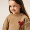 Pull à col rond Ami de Coeur en laine marron