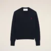 Pull à col rond en laine bleue avec motif Ami de Coeur contrasté