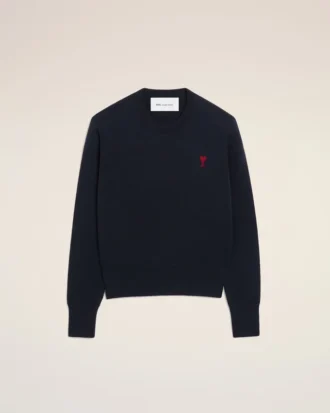 Pull à col rond en laine bleue avec motif Ami de Coeur contrasté