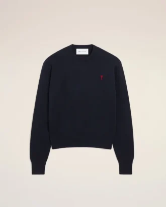 Pull à col rond en laine bleue avec motif Ami de Coeur contrasté