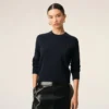 Pull à col rond en laine bleue avec motif Ami de Coeur contrasté
