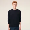Pull à col rond en laine bleue avec motif Ami de Coeur contrasté
