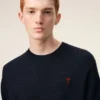 Pull à col rond en laine bleue avec motif Ami de Coeur contrasté