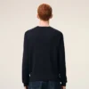 Pull à col rond en laine bleue avec motif Ami de Coeur contrasté