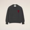 Pull à col rond en laine grise avec motif Ami de Coeur contrasté
