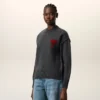 Pull à col rond en laine grise avec motif Ami de Coeur contrasté