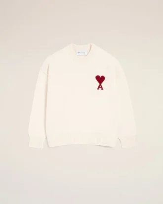 Pull à col rond en laine naturelle avec motif Ami de Coeur contrasté