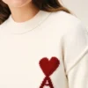 Pull à col rond en laine naturelle avec motif Ami de Coeur contrasté
