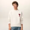 Pull à col rond en laine naturelle avec motif Ami de Coeur contrasté