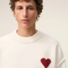 Pull à col rond en laine naturelle avec motif Ami de Coeur contrasté