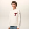 Pull à col rond en laine naturelle avec motif Ami de Coeur contrasté
