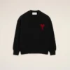 Pull à col rond en laine noire avec motif Ami de Coeur contrasté