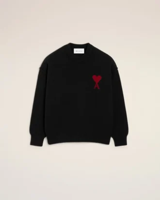 Pull à col rond en laine noire avec motif Ami de Coeur contrasté