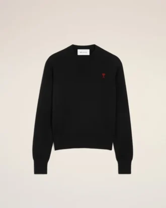 Pull à col rond en laine noire avec motif Ami de Coeur contrasté